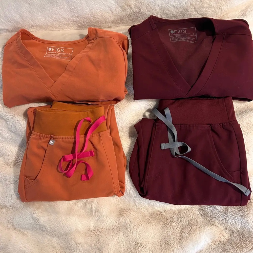 Figs Women's Scrub Set in Orange and Burgundy